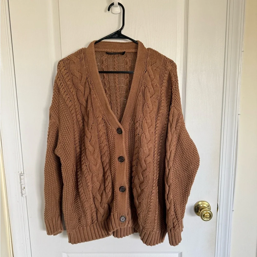 Jenni Kayne Cable Knit Oversized Cardigan In Brown - Picture 2 of 8